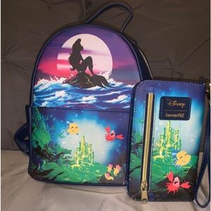 Loungefly The Little Mermaid Ariel silhouette mini backpack bag & tech wallet